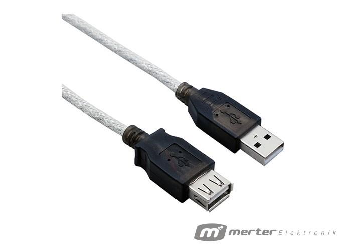 UPTECH USB205 ŞEFFAF AM AF ERKEK/DİŞİ 1.5 METRE USB 2.0 KABLO