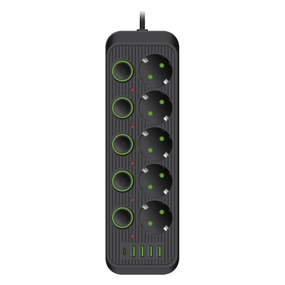 VEA VE-F75UB 5Lİ 4 USBLİ AYRI ANAHTARLI 1.5 METRE SİYAH GRUP PRİZ