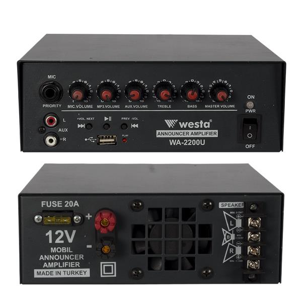 WESTA WA-2200U 200 WATT MUTE-USBLİ 12V GİRİŞLİ  ANFİ
