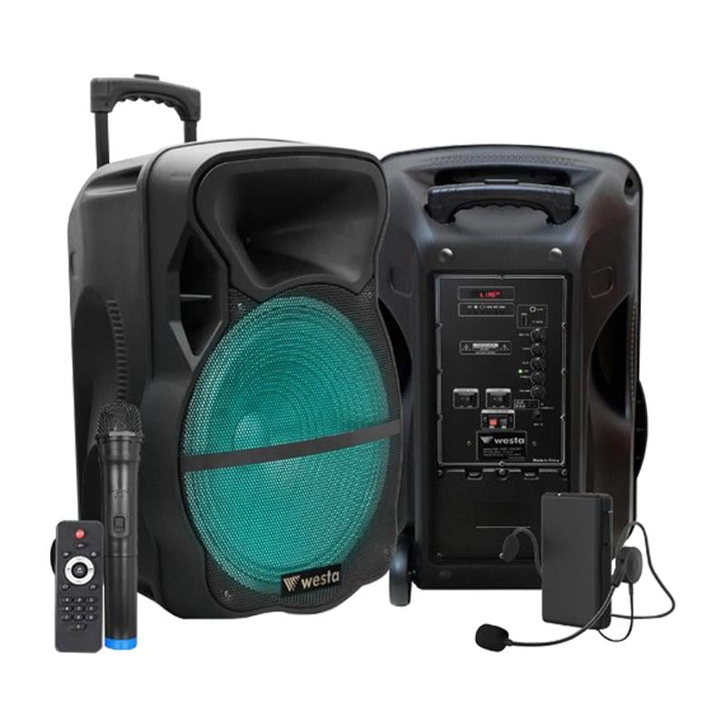 WESTA WAP-15503ET 15 USB-SD-BLUETOOTH-UKLI 300W AKTİF SEYYAR HOPARLÖR (1 EL-1 YAKA MİK)