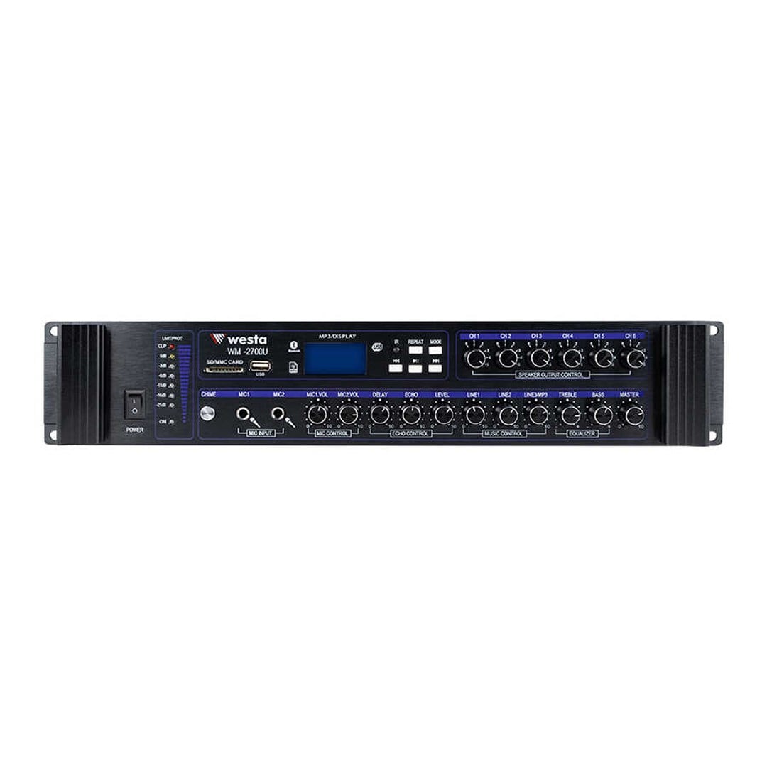 WESTA WM-2700U 700 WATT USB/BT/SD 4-16-70-100V 6 BÖLGELİ HAT TRAFOLU MİKSER ANFİ