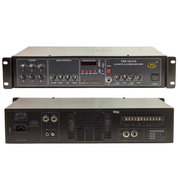 WESTSOUND TKS-160 Z-6 160 W-100/70/4-16 OHM USB/BT/UK 6 BÖL TRAFOLU MIXER ANFİ