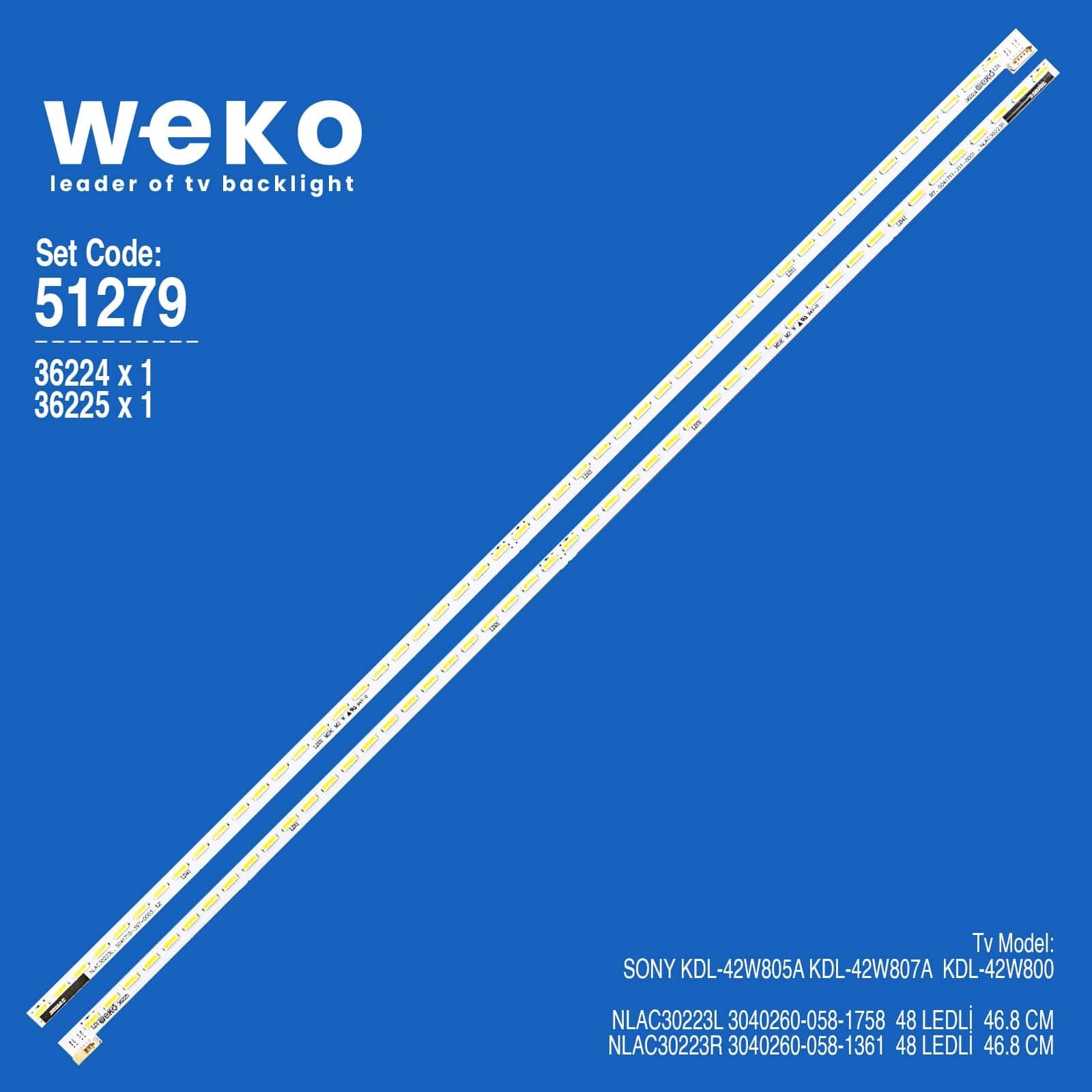 WKSET-6279 36224X1 36225X1 NLAC30223L/NLAC30223R 2 ADET LED BAR (48LED)