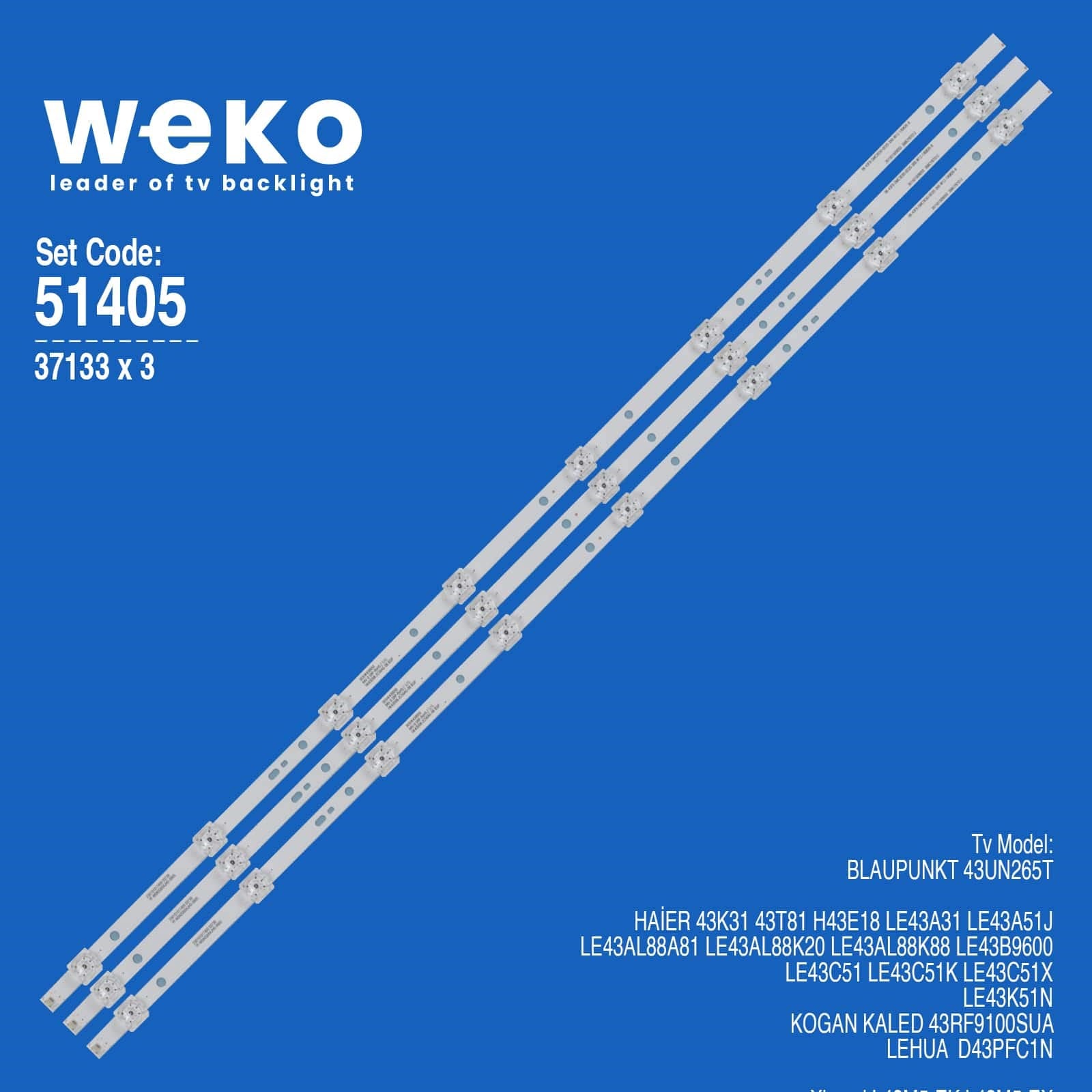 WKSET-6405 37133X3 06-43F9-SMC3030-0D22-3X8-W12-190826-B 3 ADET LED BAR