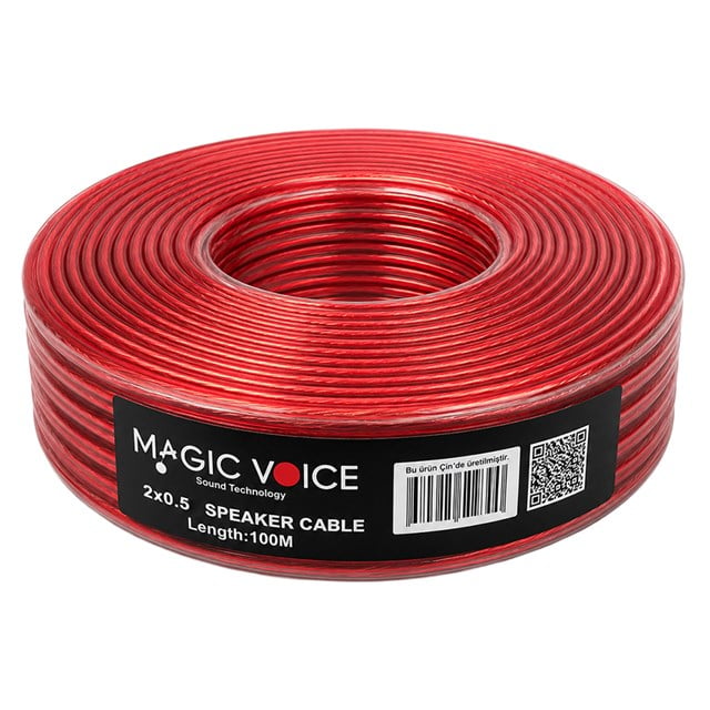 Magicvoice MV-29553 2x0.50mm Siyah Şeffaf Kırmızı Çizgili 100 Metre CCA Hoparlör Kablosu