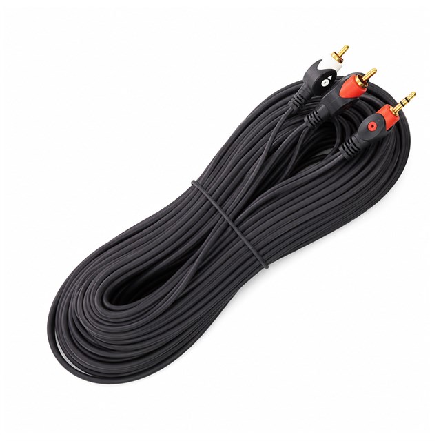 Powermaster PM-1841 Siyah 2 Rca Erkek + 3.5 Mm Stereo Erkek Gold Uç 10 Metre Ses Kablosu 