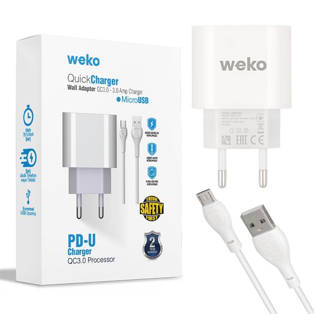 Weko WK-21441 PDU QC 3.0 Amper Telefon Şarj Adaptörü + Micro USB
