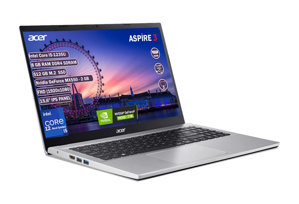 Acer Aspire 3 Nx.k6wey.088a22btx1 Core İ5-1235u 8 Gb 512 Gb Ssd Mx550 15.6
