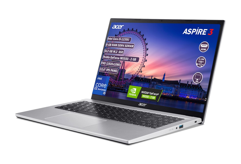 Acer Aspire 3 Nx.k6wey.088a22btx1 Core İ5-1235u 8 Gb 512 Gb Ssd Mx550 15.6