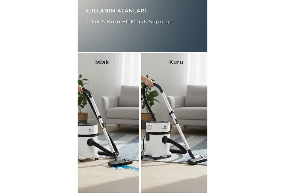 Pirantech Es-07 Panda Islak & Kuru Elektrikli Süpürge | 1000W Güçlü Motor | Hepa Filtreli