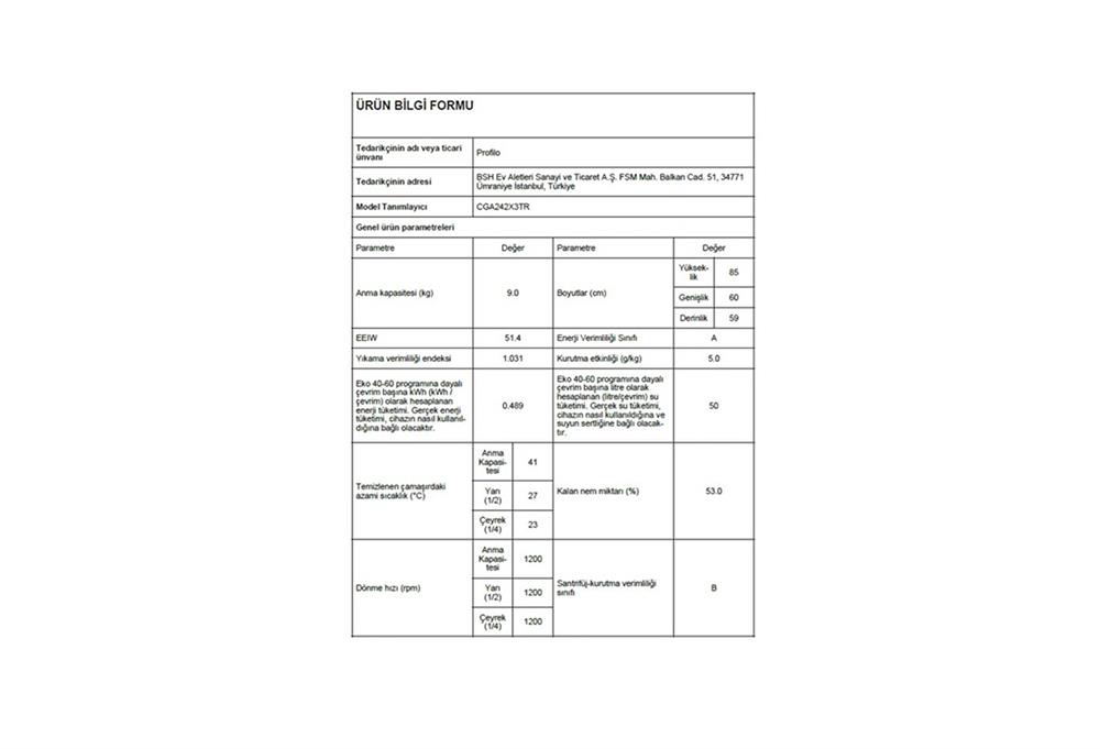 Profilo Cga242x3tr Beyaz 9Kg 1200  Devir Çamaşır Makinesi