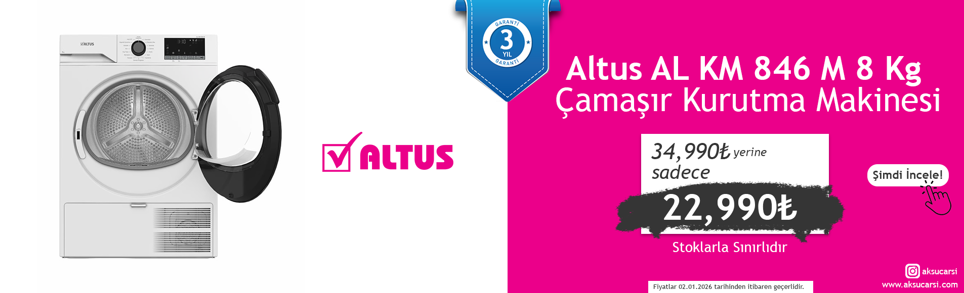 Altus 8 Kg Çamaşır Kurutma Makinesi