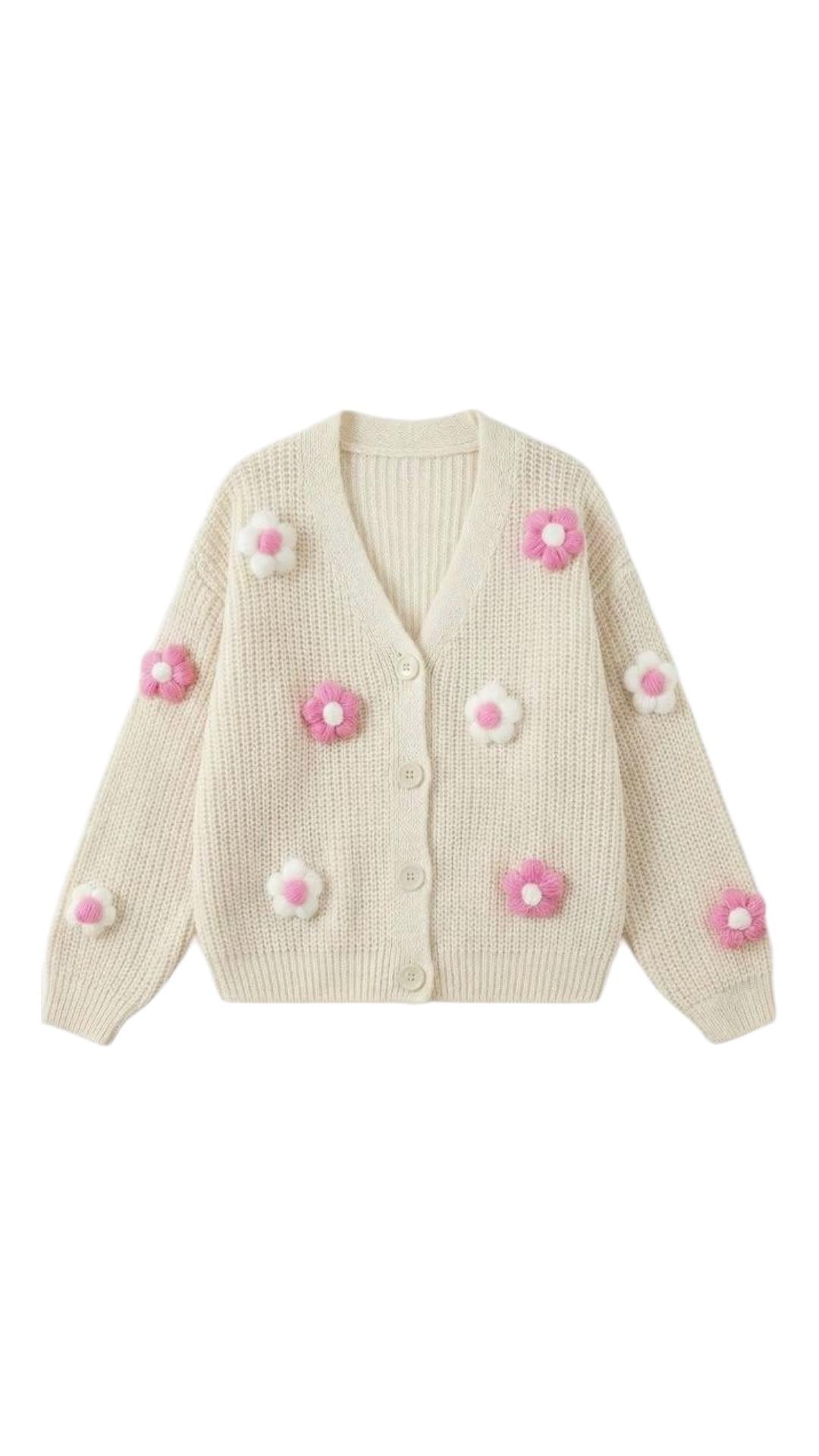 Anne Triko 3Boyutlu Çiçek Detaylı Hırka 