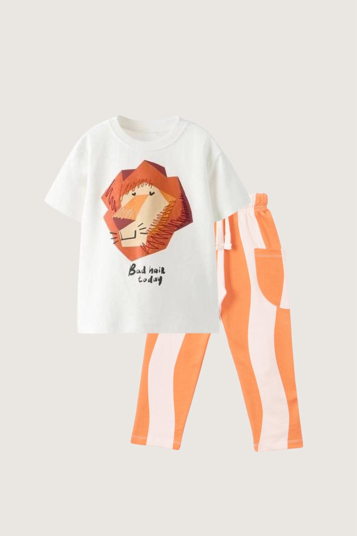 Erkek Çocuk Pamuklu Hayvan Baskı Detaylı Takım