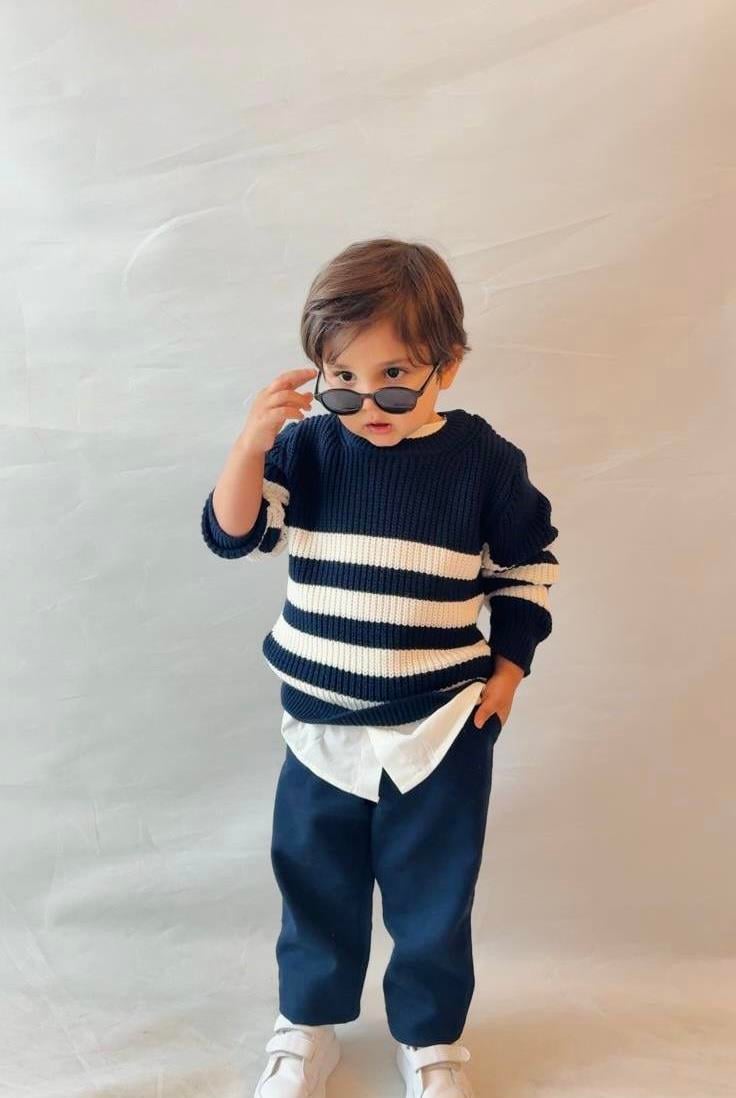 Erkek Çocuk Triko Gömlek Ucu Detaylı Kazak Chino Pantolon