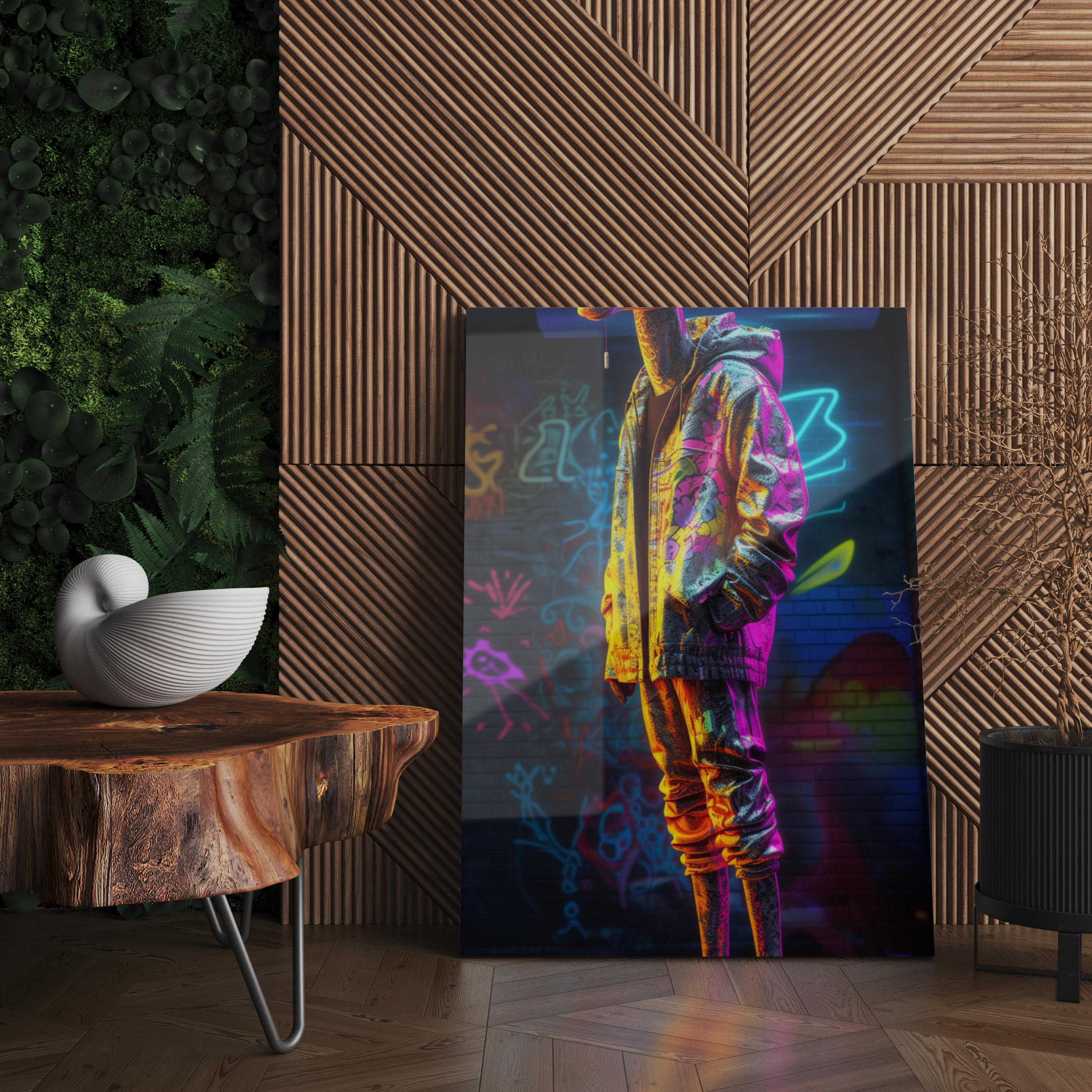 Cam Tablo Neon Renkli Grafiti Sweatli Sokak Posteri - NV00129