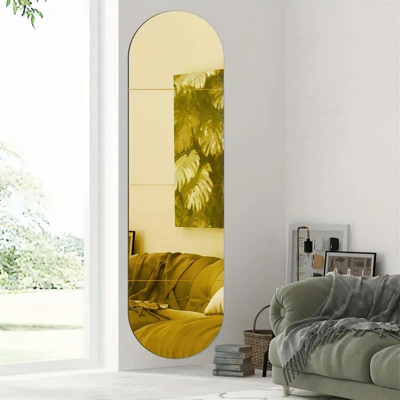 Oval Kenar Pleksi Kare Ayna 30x120cm - Gold