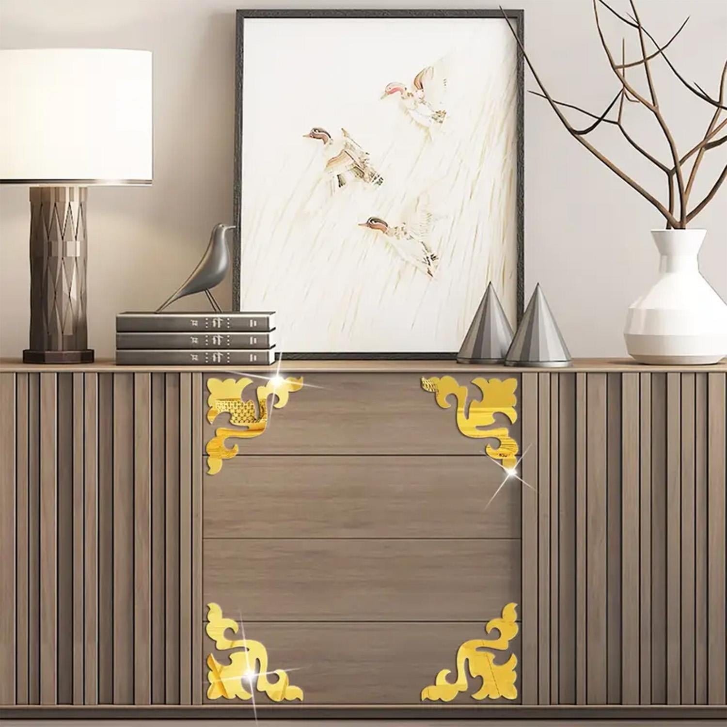 Yaprak-Motif Desenli Pleksi Köşe Ayna  10cm- 15cm- 20cm - Gold