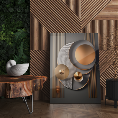 Cam Tablo Altın ve Gümüş Daireler Grafiği - NV00108