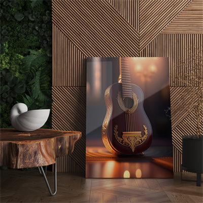 Cam Tablo Karanlık Altın İşleme Klasik Gitar - NV00107