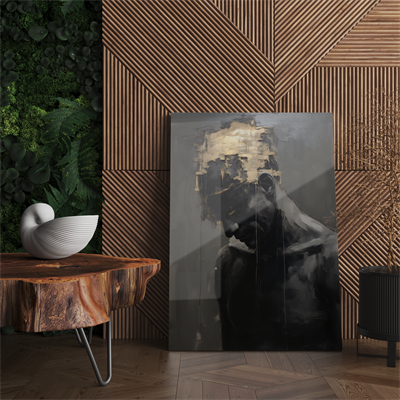 Cam Tablo Siyah ve Altın Renkli Soyut Yağlı Boya Adam