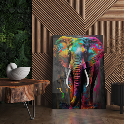 Cam Tablo Soyut Renkli Boyalı Fil - NV00104