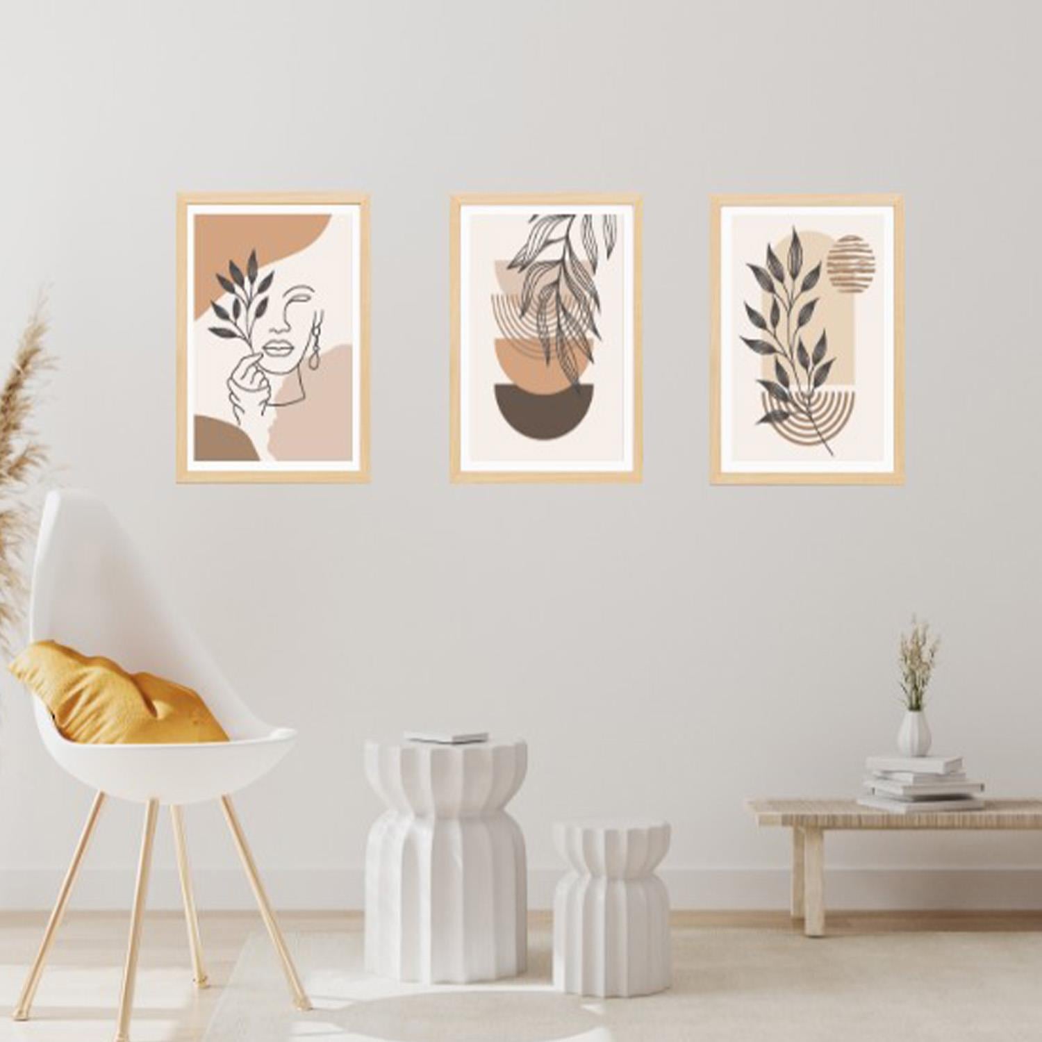 3'lü Bohem Yaprak Desenli Foreks Tablo