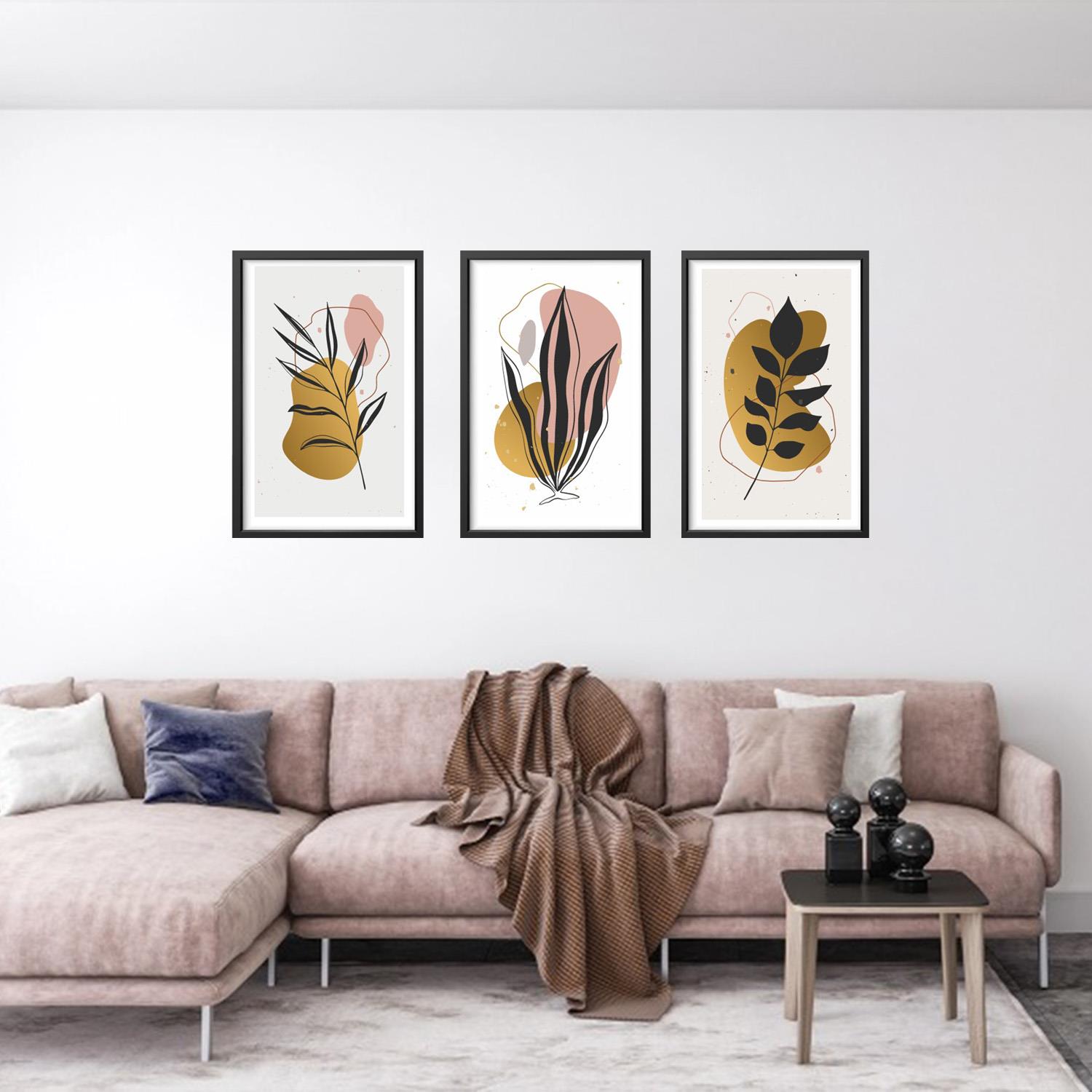 3'lü Gold Botanik Desen Foreks Tablo