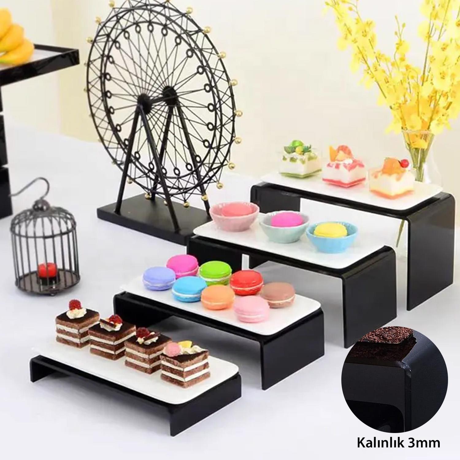 3'lü Ürün Yükseltici Organizer Stant Pleksi 26x3cm / 28x6cm / 30x10cm / 3mm - Siyah 