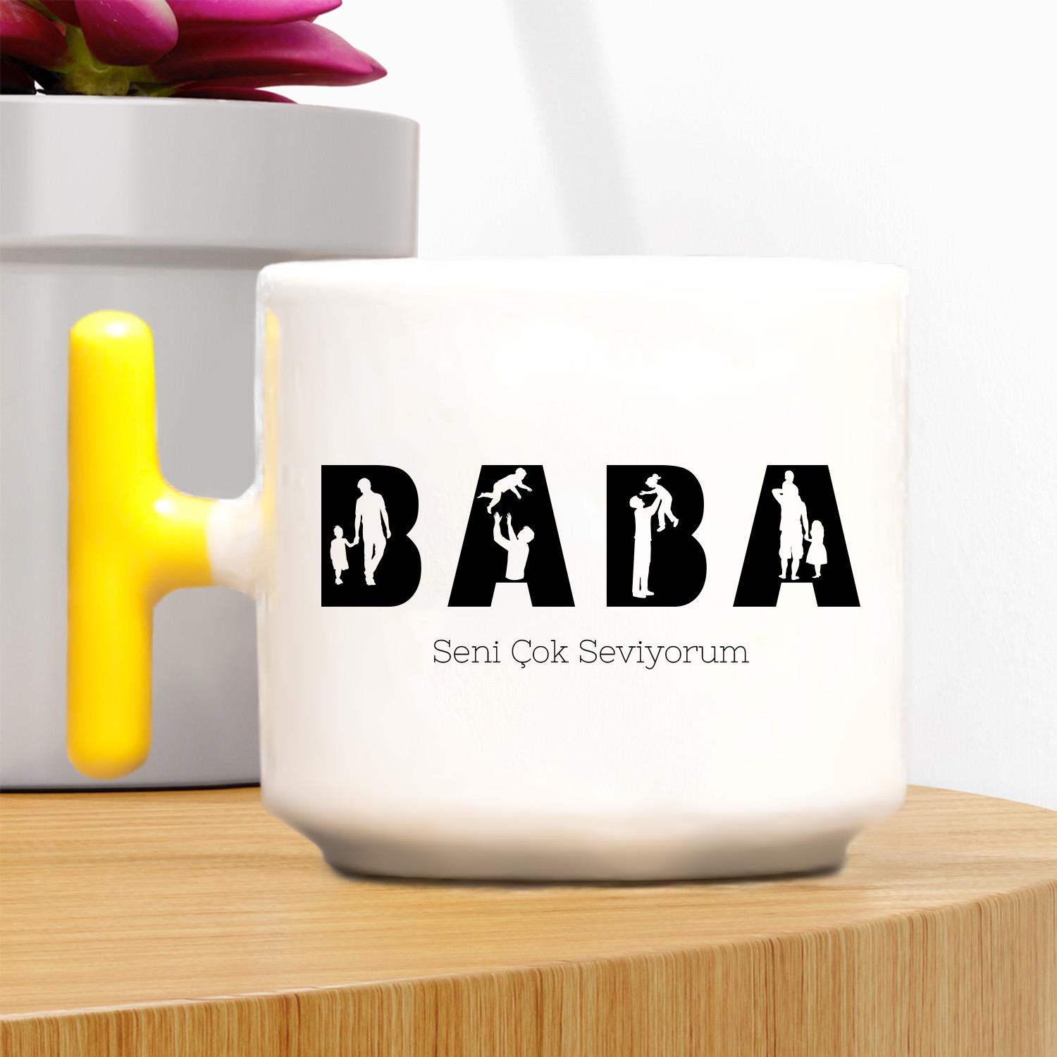 Baba Yazılı Babalar Gününe Özel T Kulplu Kupa – Sarı