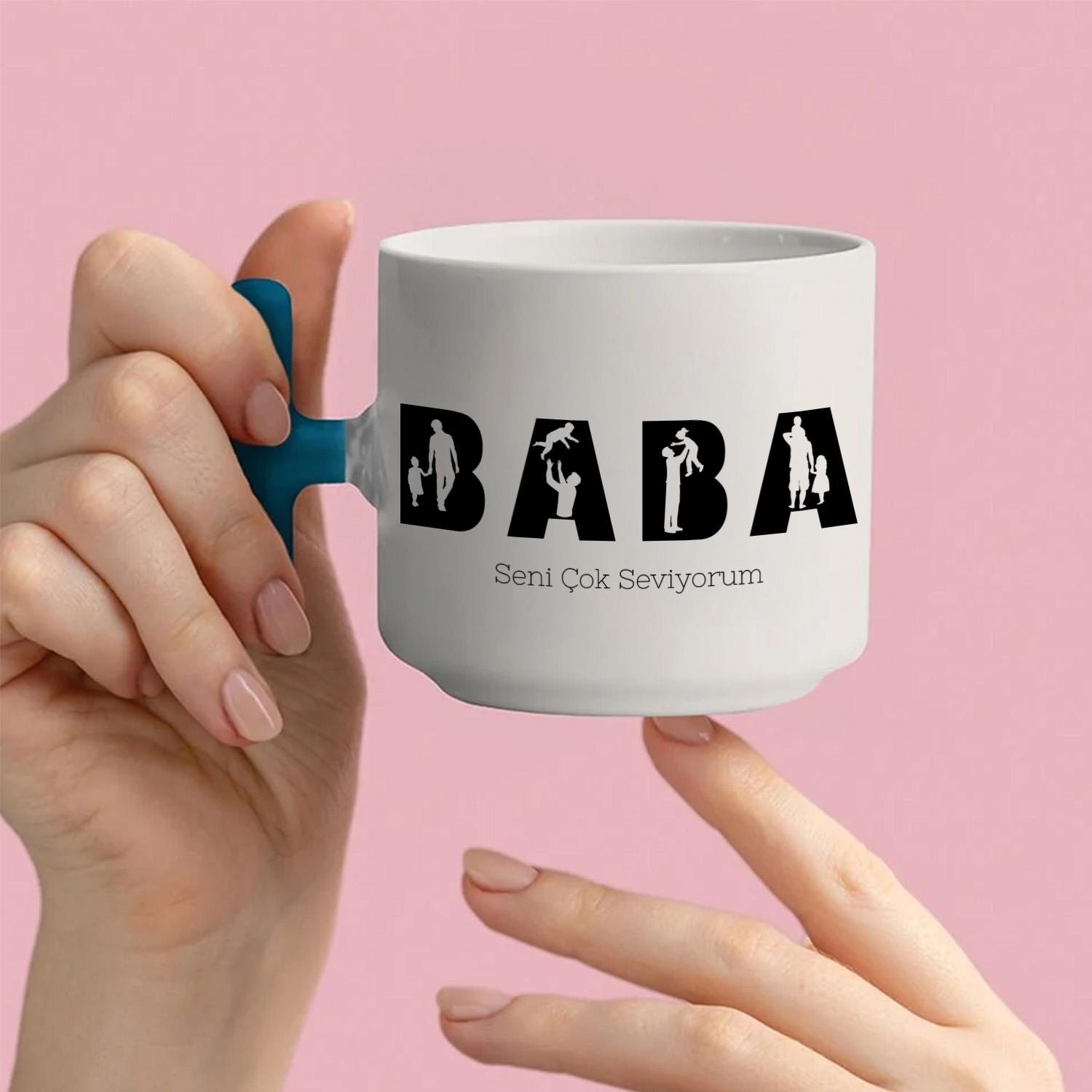 Baba Yazılı Babalar Gününe Özel T Kulplu Kupa – Mavi