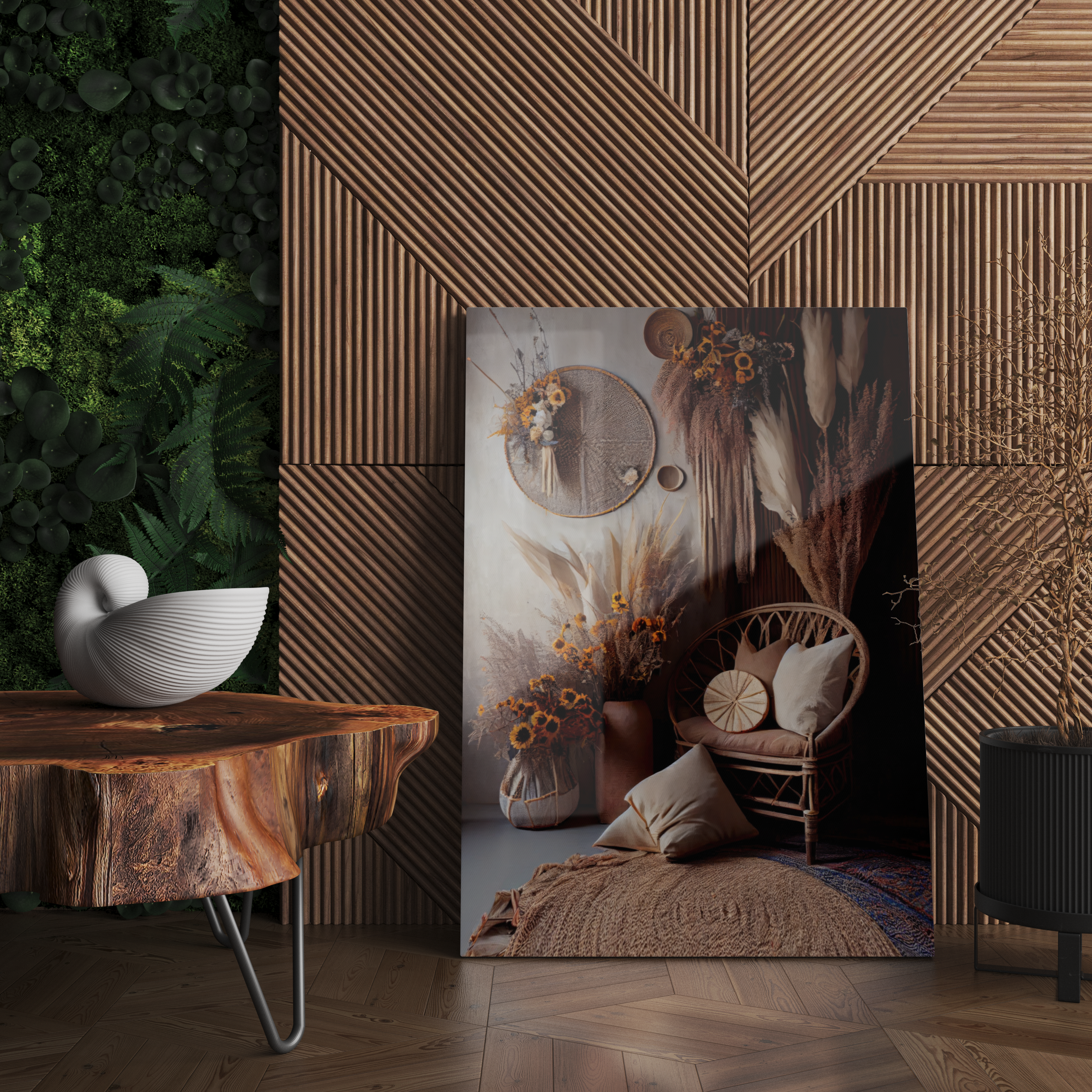 Cam Tablo Kahve Tonlarında Boho Home Temalı Köşe Tablosu - NV00119 