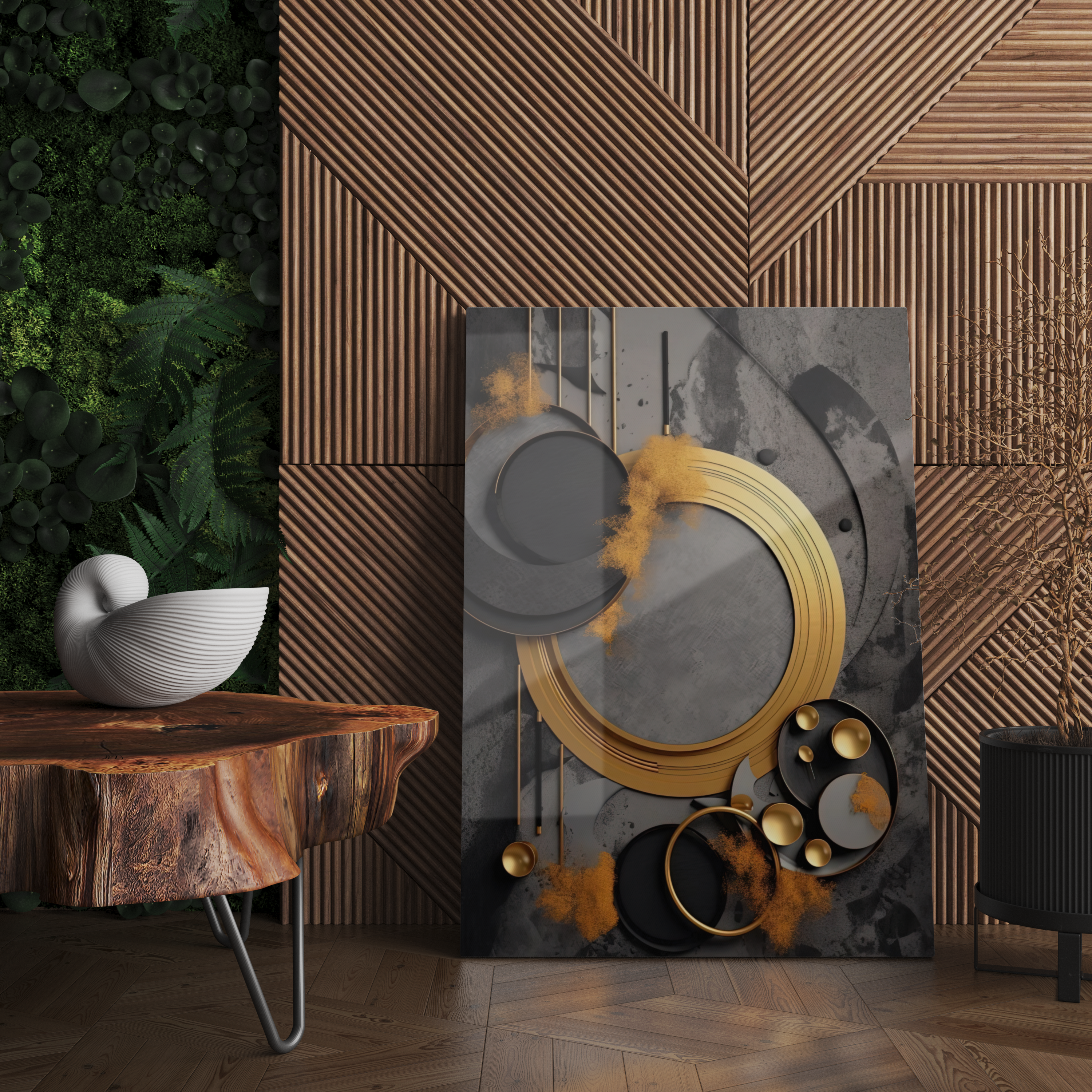 Cam Tablo Koyu ve Altın Temalı Sanat Posteri - NV00114