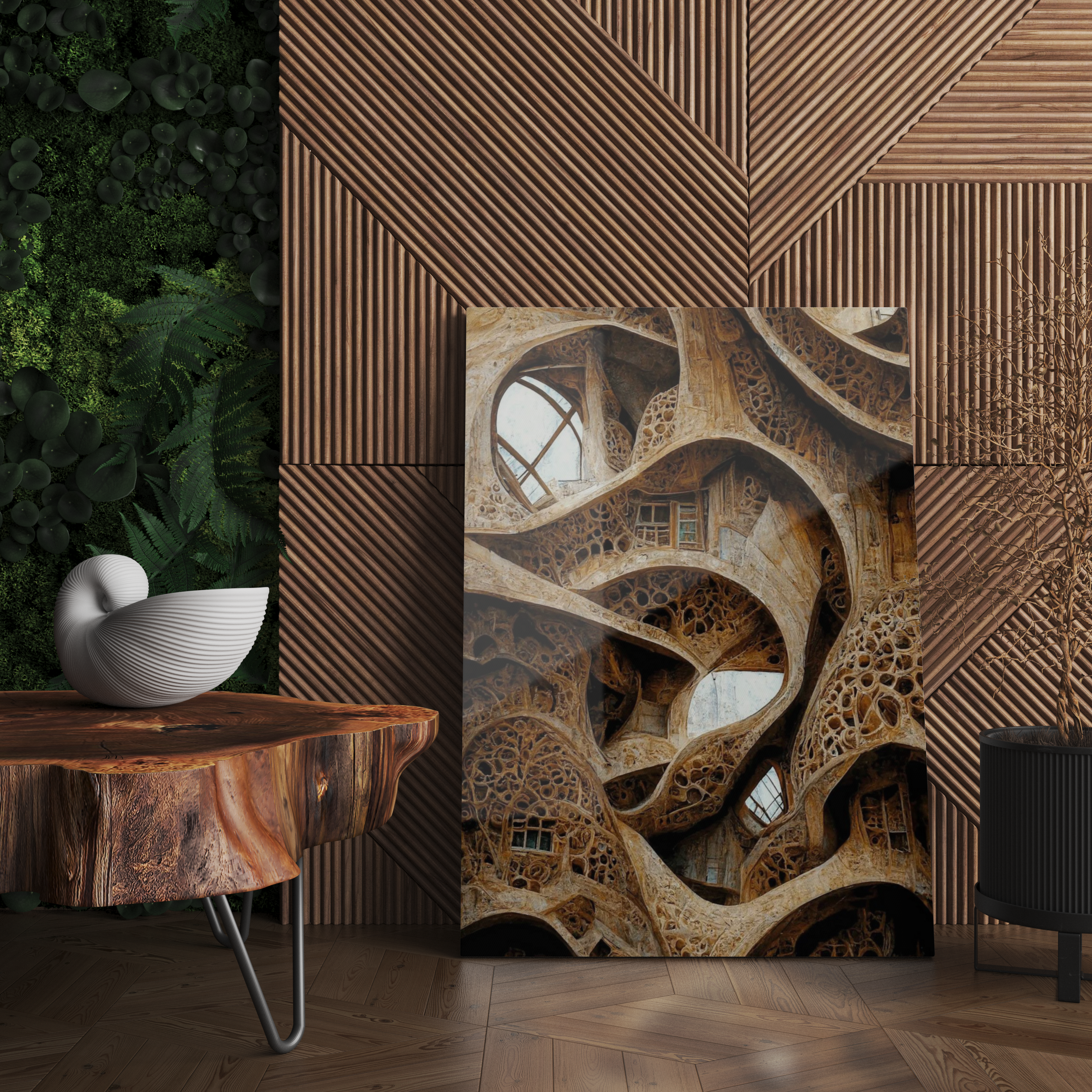 Cam Tablo Mimari Soyut Ağaç Ev Tablosu - NV00121