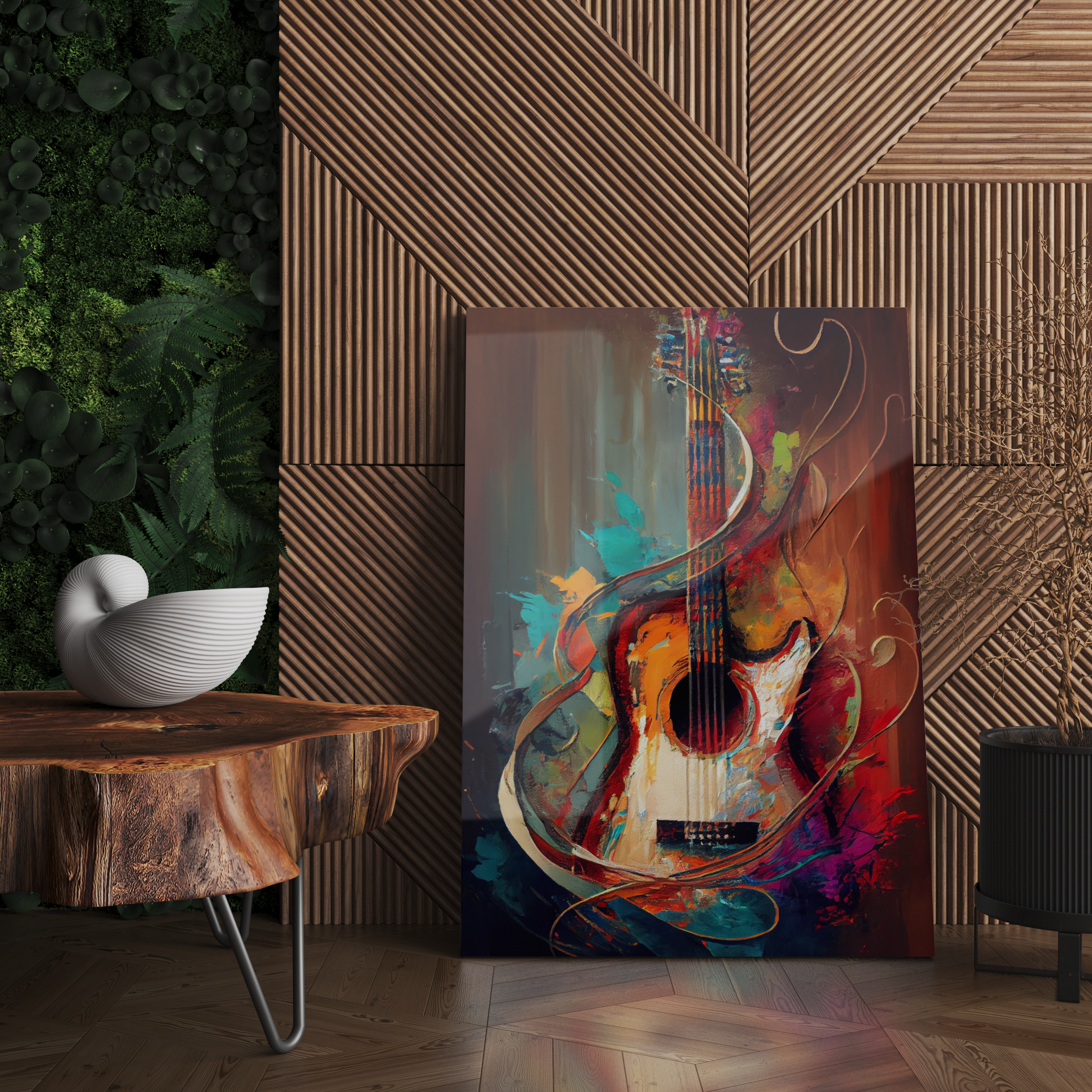Cam Tablo Yağlı Boyalı Elektro Gitar Posteri - NV00137