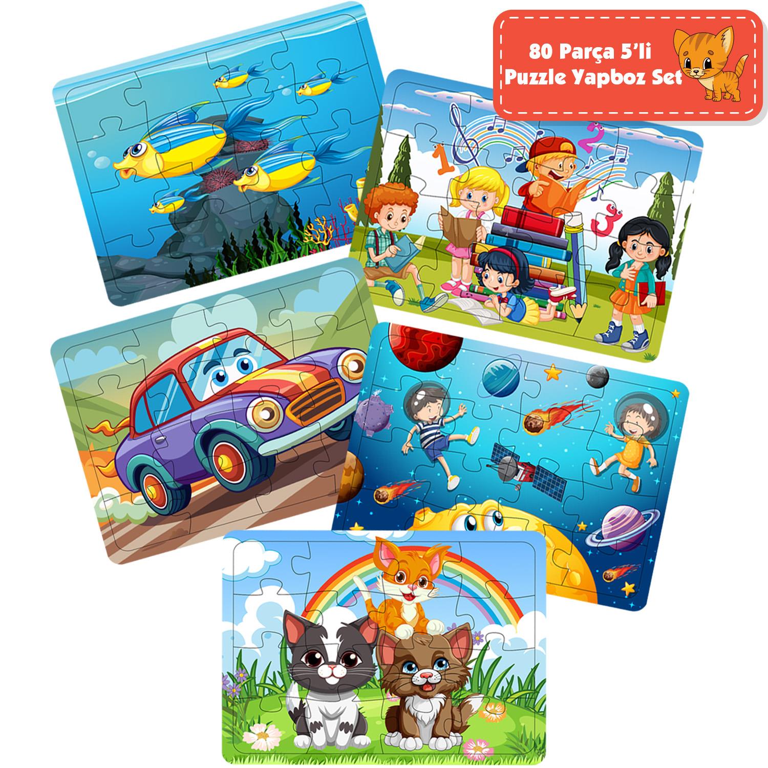 Çocuklar İçin 5'li 80 Parça Puzzle Yapboz Seti 1 
