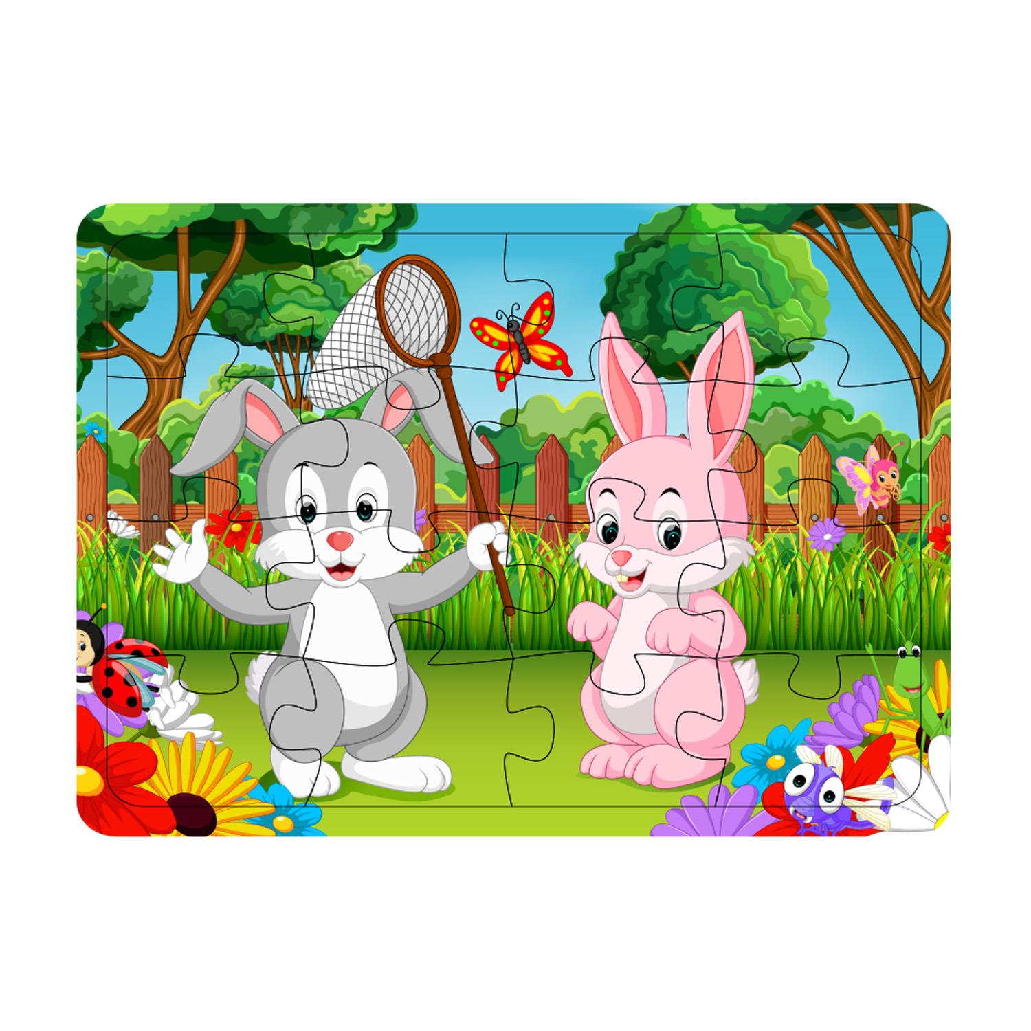 Çocuklar İçin Tavşan Puzzle Yapboz 16 Parça 21x29cm 