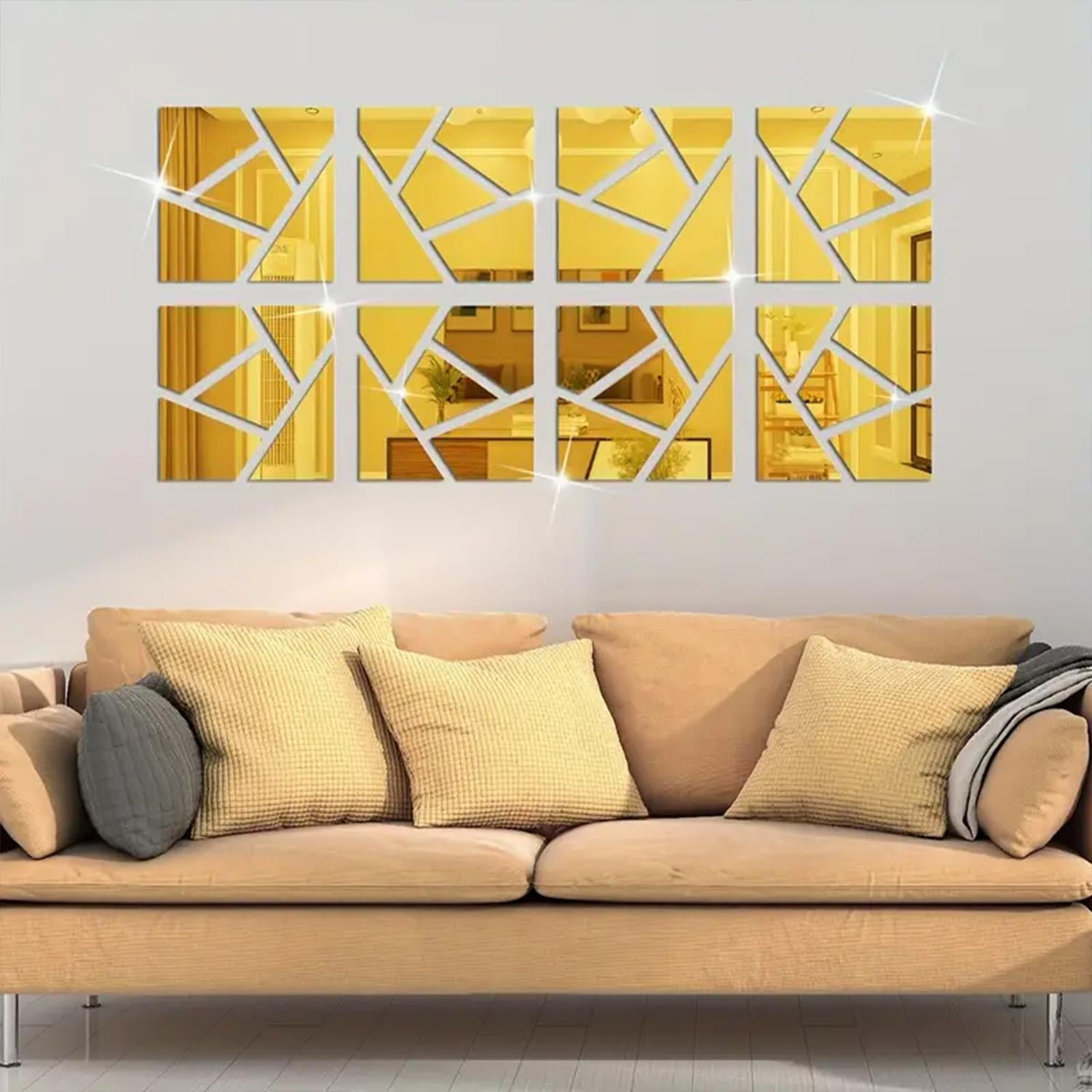 Geometrik Desenli Pleksi Ayna 30x30cm - Gold