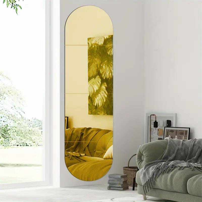 Oval Kenar Pleksi Kare Ayna 30x120cm - Gold