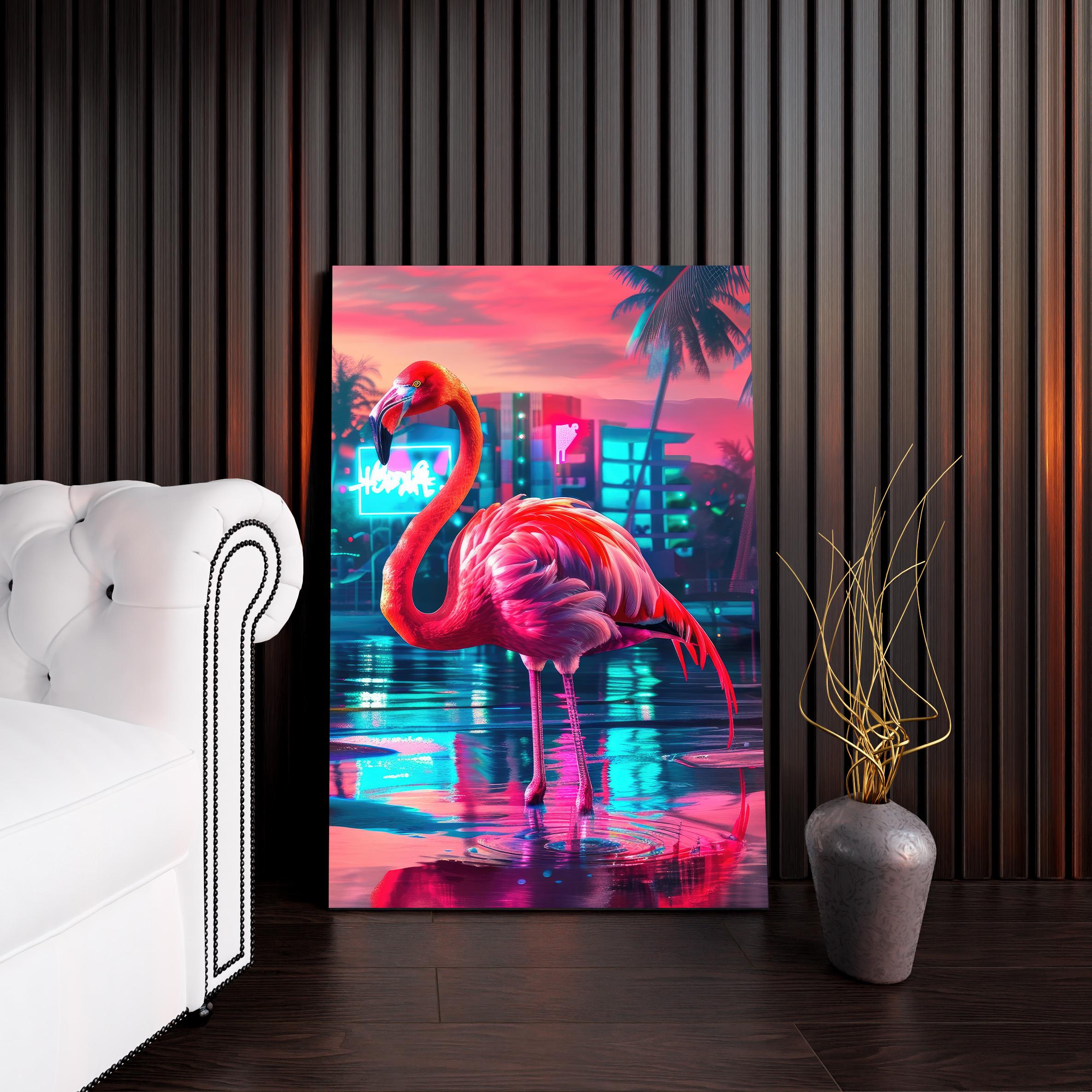 Tropikal Neon Flamingo Kanvas Tablo - NV00291