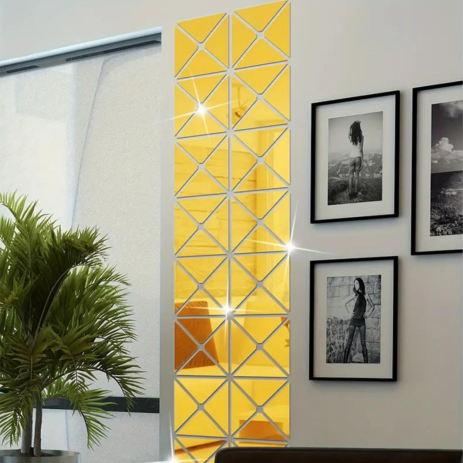 Üçgen Kesim Kare Pleksi Ayna 9x18cm - Gold