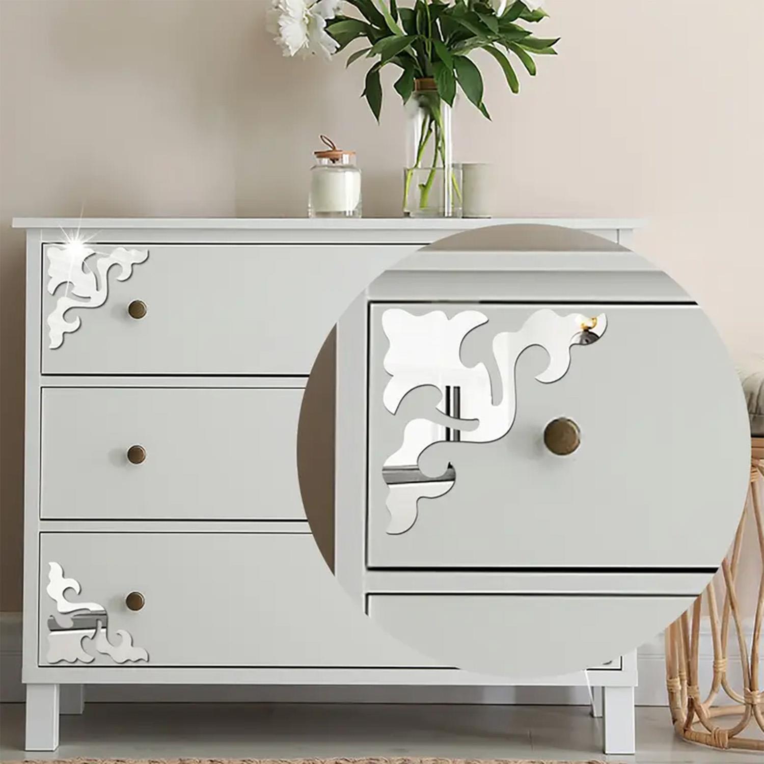 Yaprak-Motif Desenli Pleksi Köşe Ayna 10cm- 15cm- 20cm - Silver 