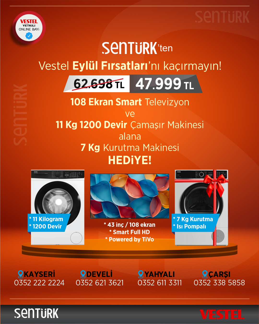 Vestel 2'li Beyaz Eşya Seti (CMIP 118422 Çamaşır + 43FT9751 Smart TV)