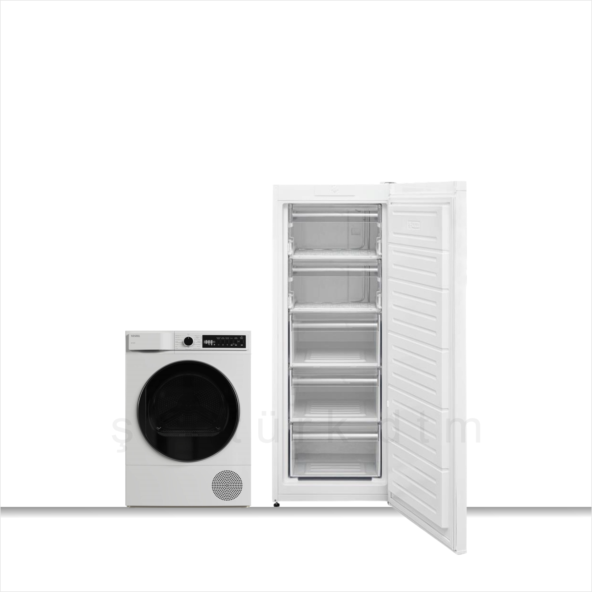 Vestel 2'li Beyaz Eşya Seti (KM 96201 Kurutma + CDM501 Derin Dondurucu)
