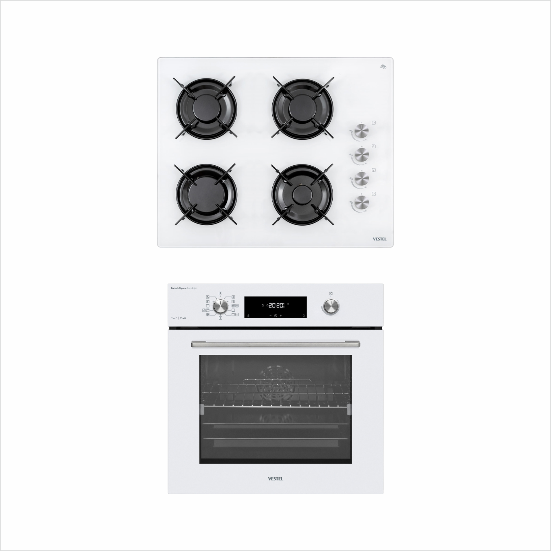 Vestel 2'li Fırın Ocak Beyaz Ankastre Set (AO-65104 B-T ve AF-861052 B)