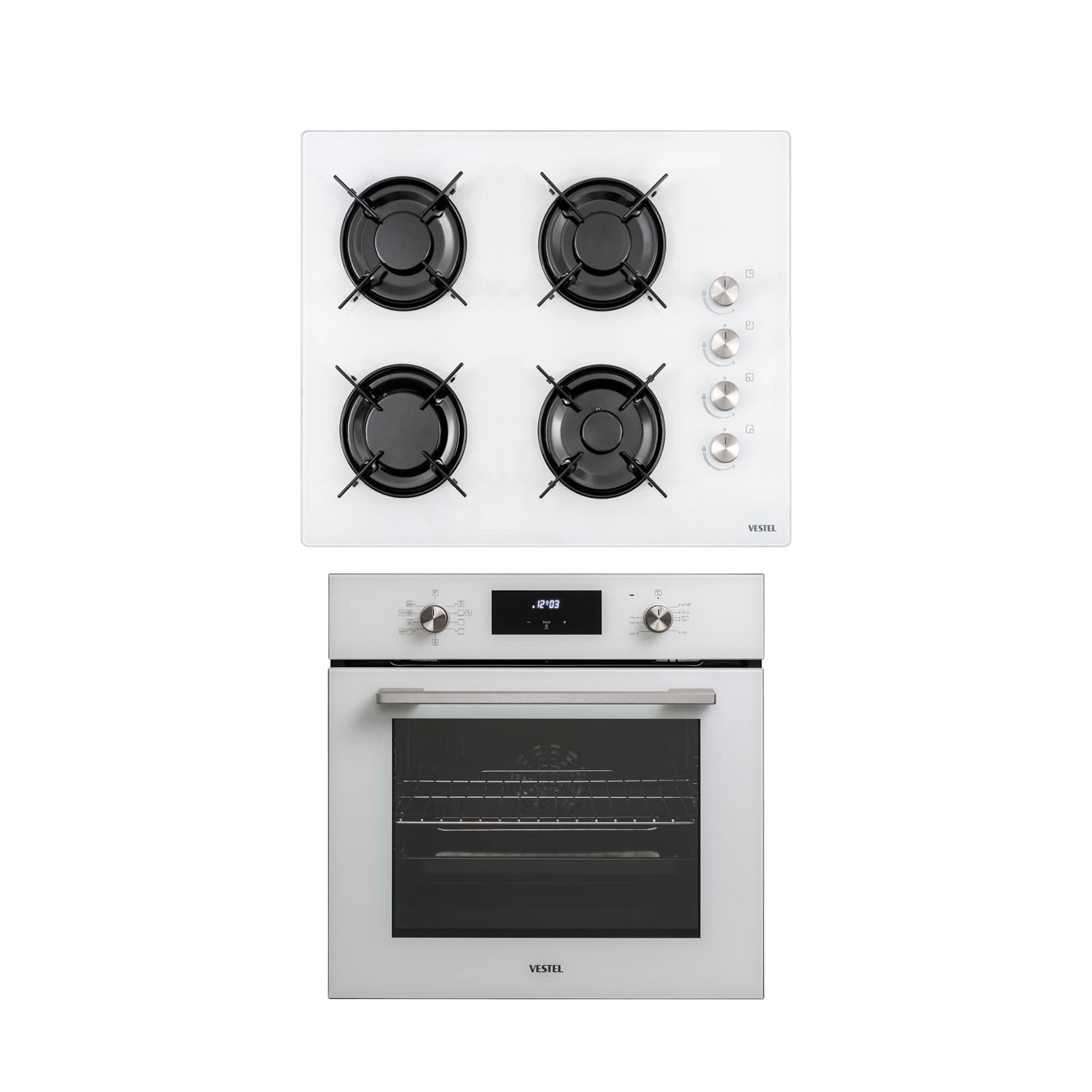 Vestel 2'li Fırın Ocak Beyaz Ankastre Set (65104 B-7684 YB)