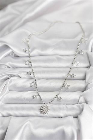 Pirinç Gümüş Renk Güneş Model Kadın Kolye