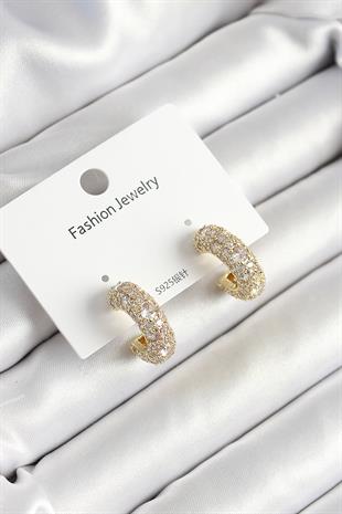 Pirinç Zirkon Taşlı Halka Model Gold Renk Kadın Küpe
