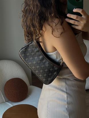 Koyu Kahverengi Farme Monogram Baget ve Çapraz Çanta