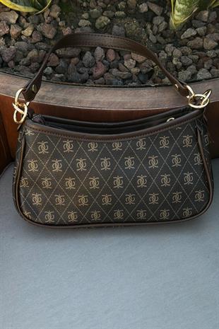 Koyu Kahverengi Farme Monogram Baget ve Çapraz Çanta
